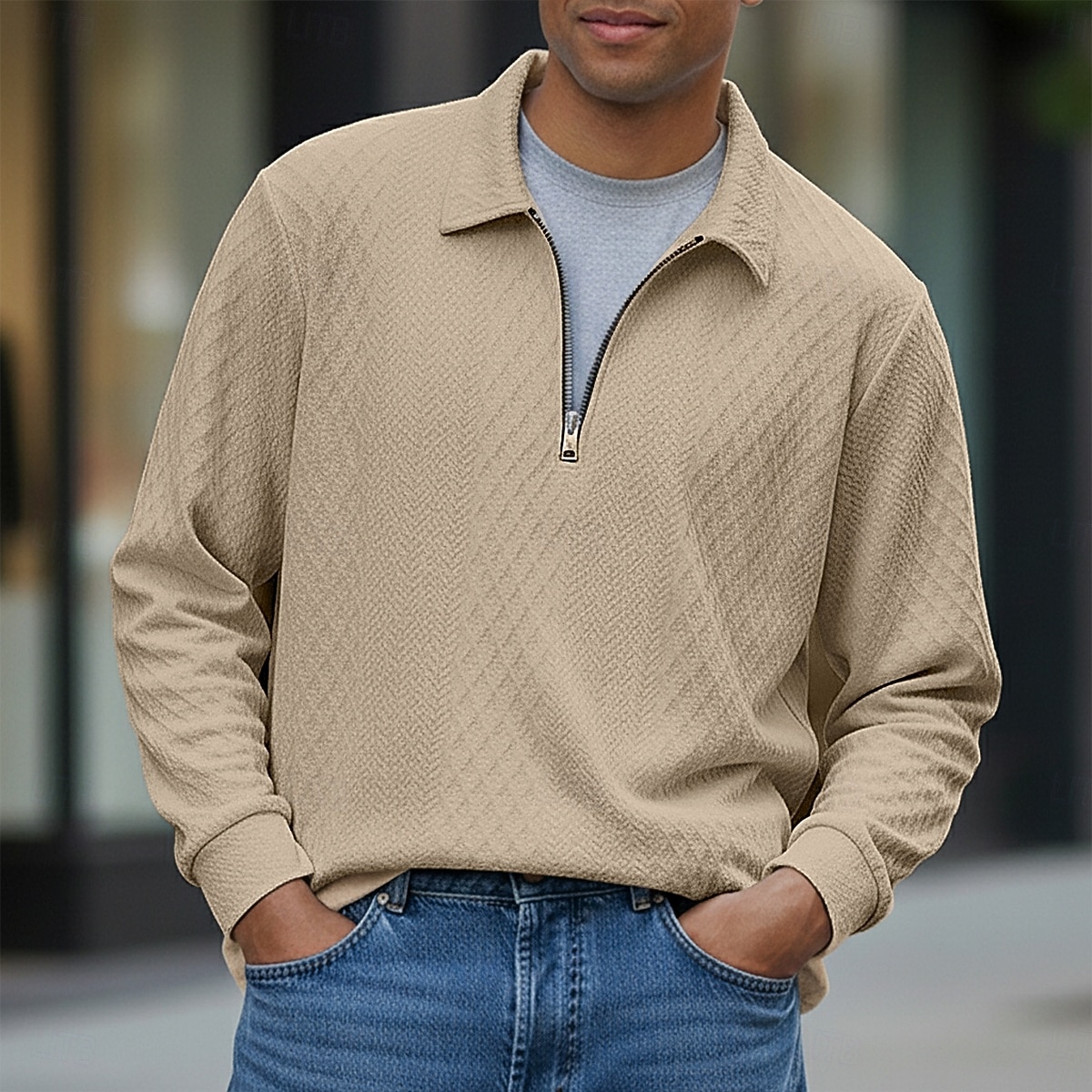 Voor heren Trui-sweatshirt Polo met rits Vakantie Straat Rits Lange mouw Modieus Basic Geometrisch Effen Mode Lente & Herfst Alle seizoenen Normale pasvorm Zwart Wit khaki Donkergrijs Trui-sweatshirt 2026 - $24.99 –P3