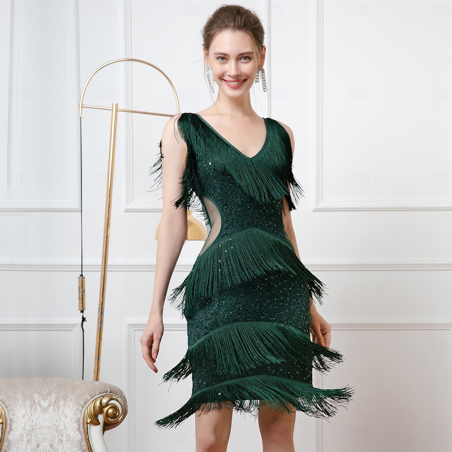 Roaring 20s 1920s Knee Length Flapper Dress Sleeveless The Great Gatsby Flapper Girl Sequins Fringe V Neck Fancy Dress Women's Christmas Carnival speakeasy Masquerade Retro Theme Party Adults Dress 2026 - $47.99 –P9