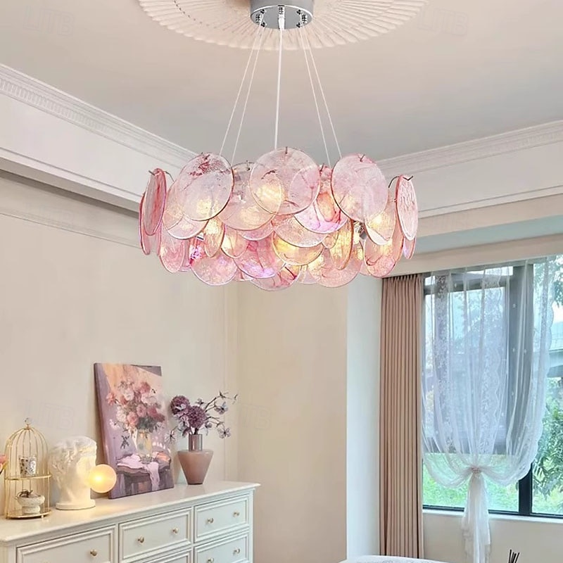 2026年 ピンクのムラーノガラスの円盤のシャンデリア  コレクション – $561.49 –P1