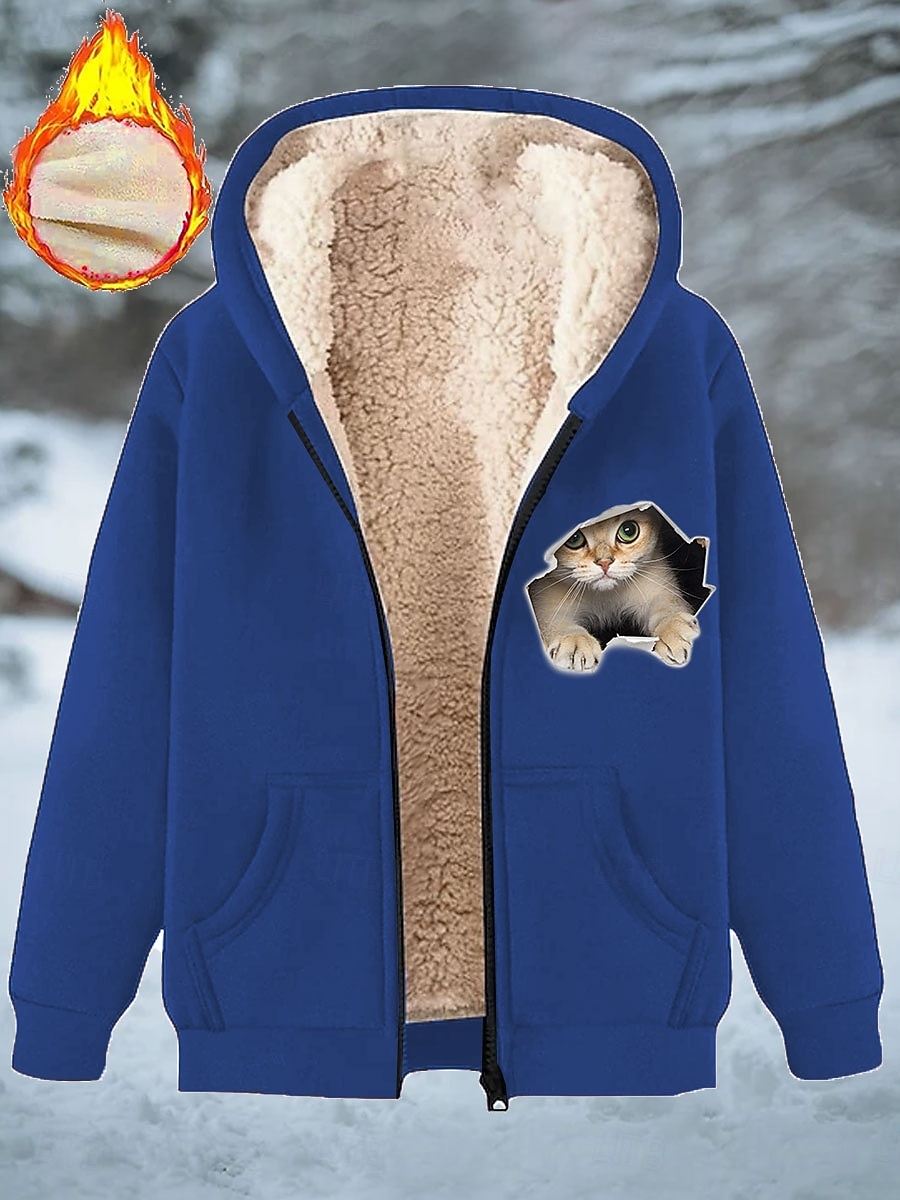 Γυναικεία Χειμερινό παλτό Διατηρείτε Ζεστό Φερμουάρ Τσέπη Στάμπα Μοντέρνα Καθημερινό Ζώο Δρόμος Causal Κοντό Με Κουκούλα Κανονικό Μακρυμάνικο Εξωτερικά ενδύματα Θαλασσί Μαύρο Ρουμπίνι Άνοιξη Φθινόπωρο 2026 - $51.99 –P4