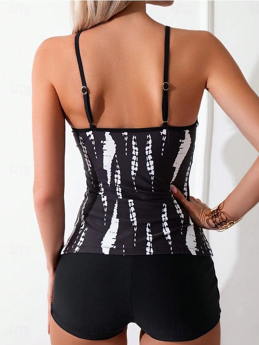 Dámské tankini dvoudílné plavky nabírané vysoký pas kontrola břicha vysoký pas štíhlé bez zadního dílu plážové oblečení květinový U krk bez rukávů 2026 - $25.99 –P2