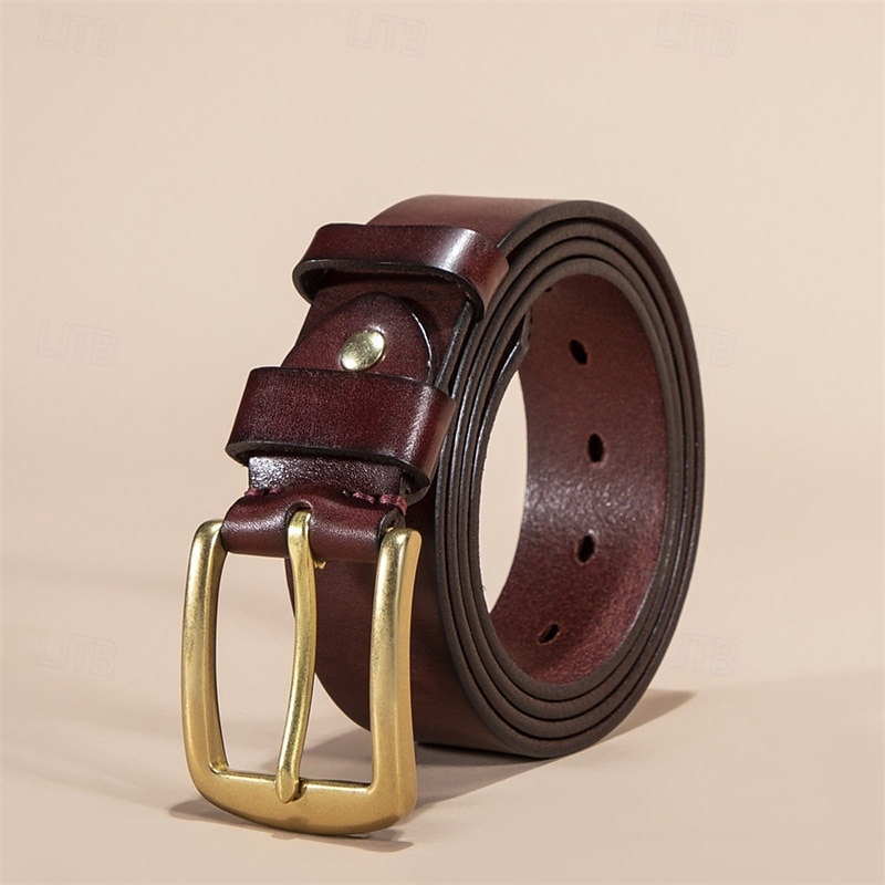Men's Genuine Leather Belt Belt Brass Square Buckle Dermis Alloy Vintage Durable Adjustable Plain Black Kakhi Outdoor Daily Waist Belt 2026 - $32.99 –P7
