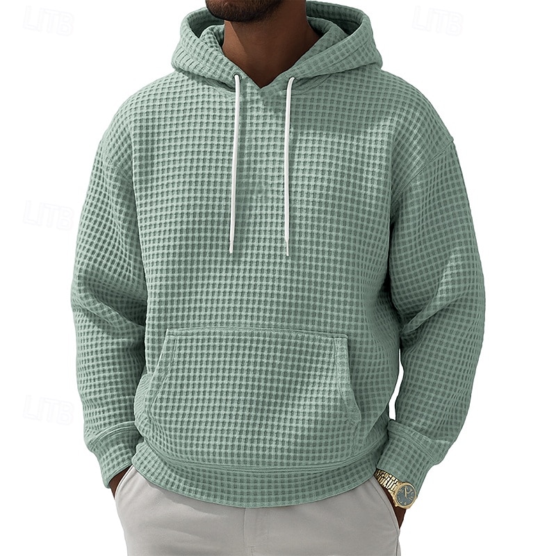Męskie Bluza z Kapturem Bluzy z kapturem Waffle Zjechać na pobocze Czarny Biały Jasnozielony Rumiany róż Granatowy Kaptur Równina Kieszeń kangurka Teksturowany Codzienny Sport i turystyka Święto Moda 2026 - $28.99 –P2