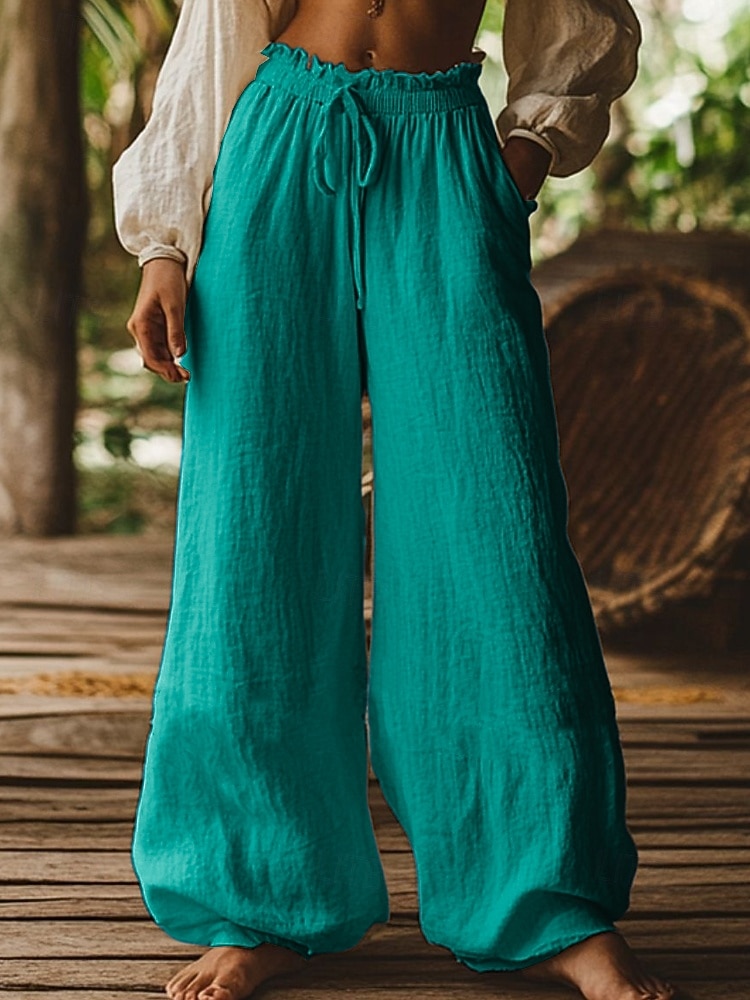 Damen Weites Bein Chinos Lässig Volle Länge Mittlere Hüfthöhe Blau Aprikose Weiß / Weiß Grün Frühling, Herbst, Winter, Sommer 2026 - $24.99 –P4