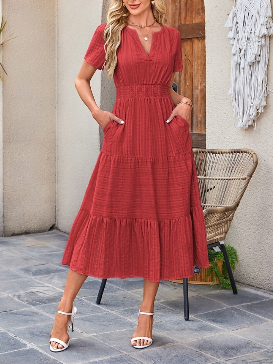 Pentru femei Rochie Maxi Rochie A line Casual Zilnic Fit regulat Simplu Manșon scurt În V Albastru piscină Alb Galben Roșu-aprins Vară Primăvară 2025 - $46.99 –P10