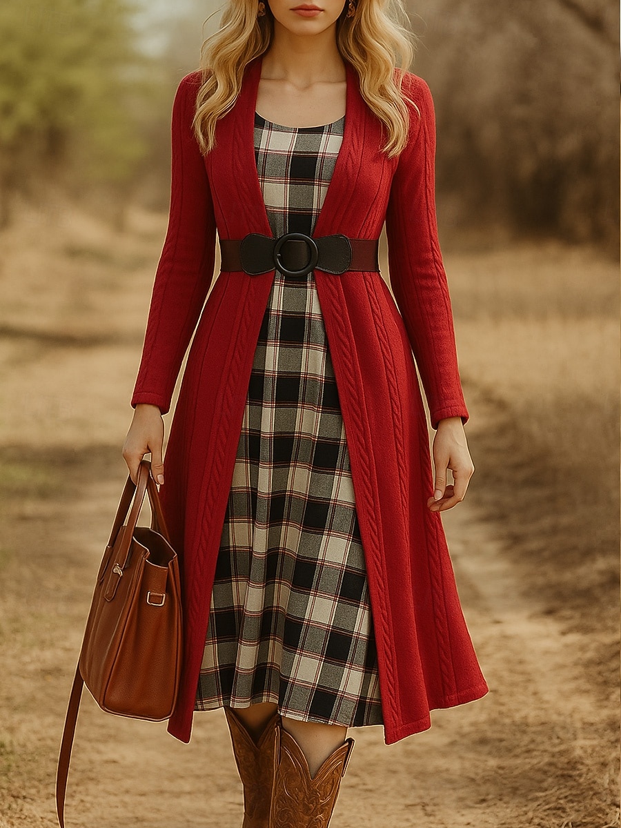 Γυναικεία Πουλόβερ Φόρεμα πουλόβερ Καθημερινό Μαλακή Μονόχρωμες Κοτλέ Στρογγυλή Ψηλή Λαιμόκοψη Κουρελού Πλεκτό Στάμπα Μακρυμάνικο Μακριές μπλούζες Πλέκω ΕΞΩΤΕΡΙΚΟΥ ΧΩΡΟΥ Καθημερινά Σαββατοκύριακο 2026 - $67.99 –P1