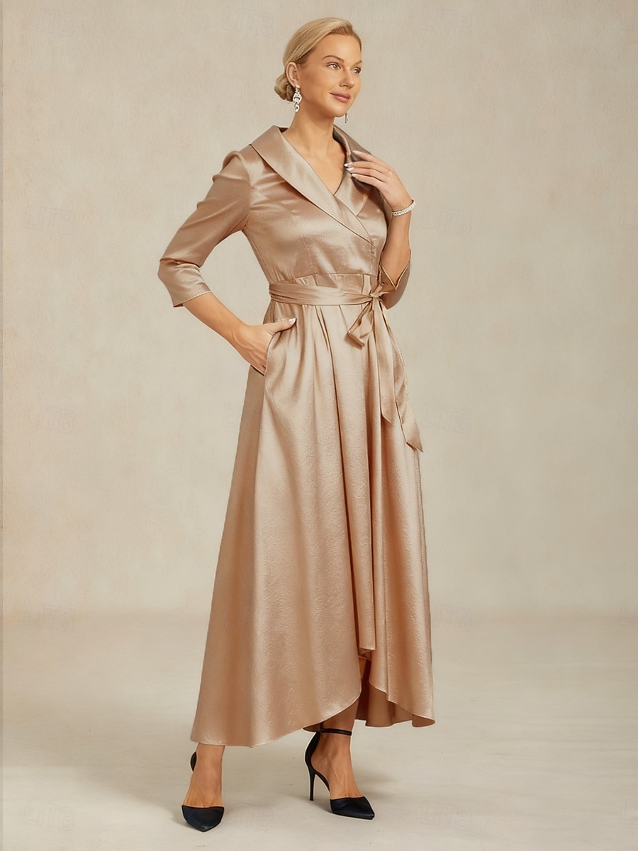 Women's Midi Dress A Line Dress Work Dresses Elegant Wedding Guest Evening Party Pocket Tie Front Regular Fit Solid Color 3/4 Length Sleeve V Neck Shirt Collar Champagne Spring Fall Winter 2026 - $166.99 Women's Midi Dress A Line Dress Work Dresses Elegant Wedding Guest Evening Party Pocket Tie Front Regular Fit Solid Color 3/4 Length Sleeve V Neck Shirt Collar Champagne Spring Fall Winter 2026 - $166.99