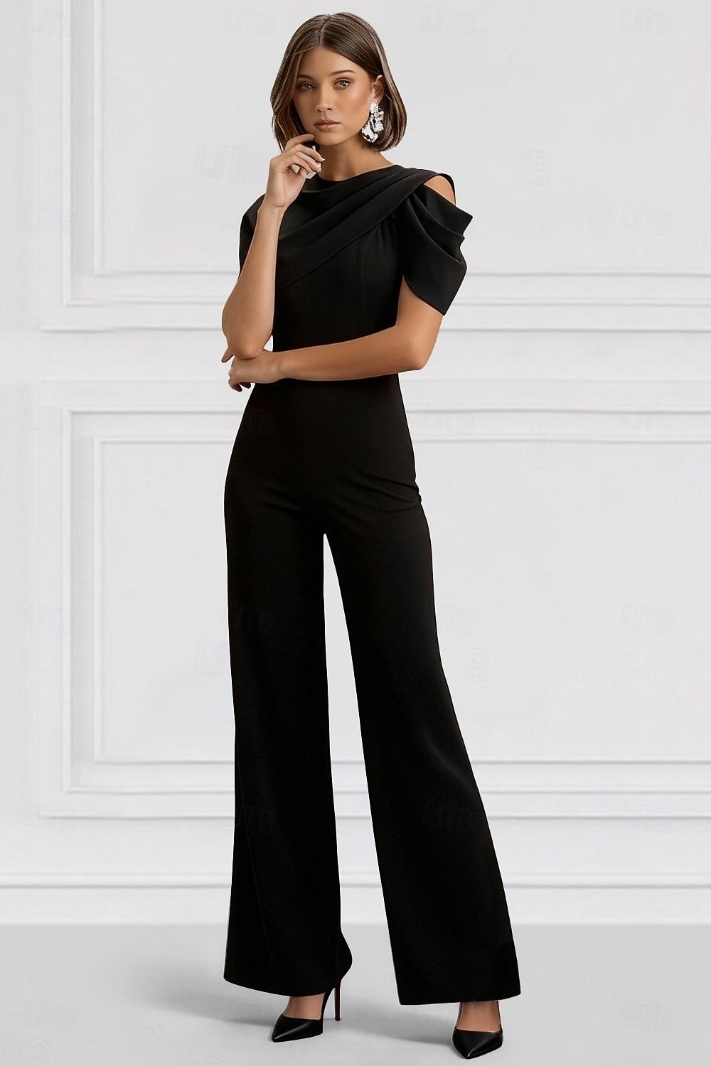 Overalls Bodenlang Brautmutterkleid Kurzarm Rundhalsausschnitt Elegant Einfach Formell Hochzeitsgast Familientreffen Stretchstoff mit Einfarbig 2026 - $153.99 –P1