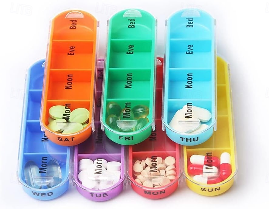 Еженедельный органайзер для таблеток, 4 раза в день, полиуретановые пакеты, 7 дней, утро, день, вечер, портативный для лекарств, витаминов, рыбьего жира, влагонепроницаемых лекарств 2026 - $15.99 –P6