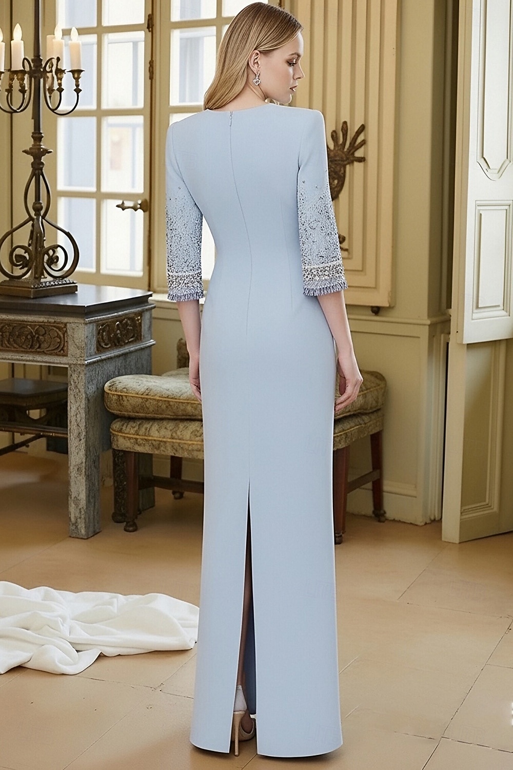 2026年 タイト／コラム フロア丈 イブニングドレス エレガント ハーフスリーブ クルーネック 結婚式 フォーマル ポリスター ととも​​に ビーズ  コレクション – $197.99 –P2