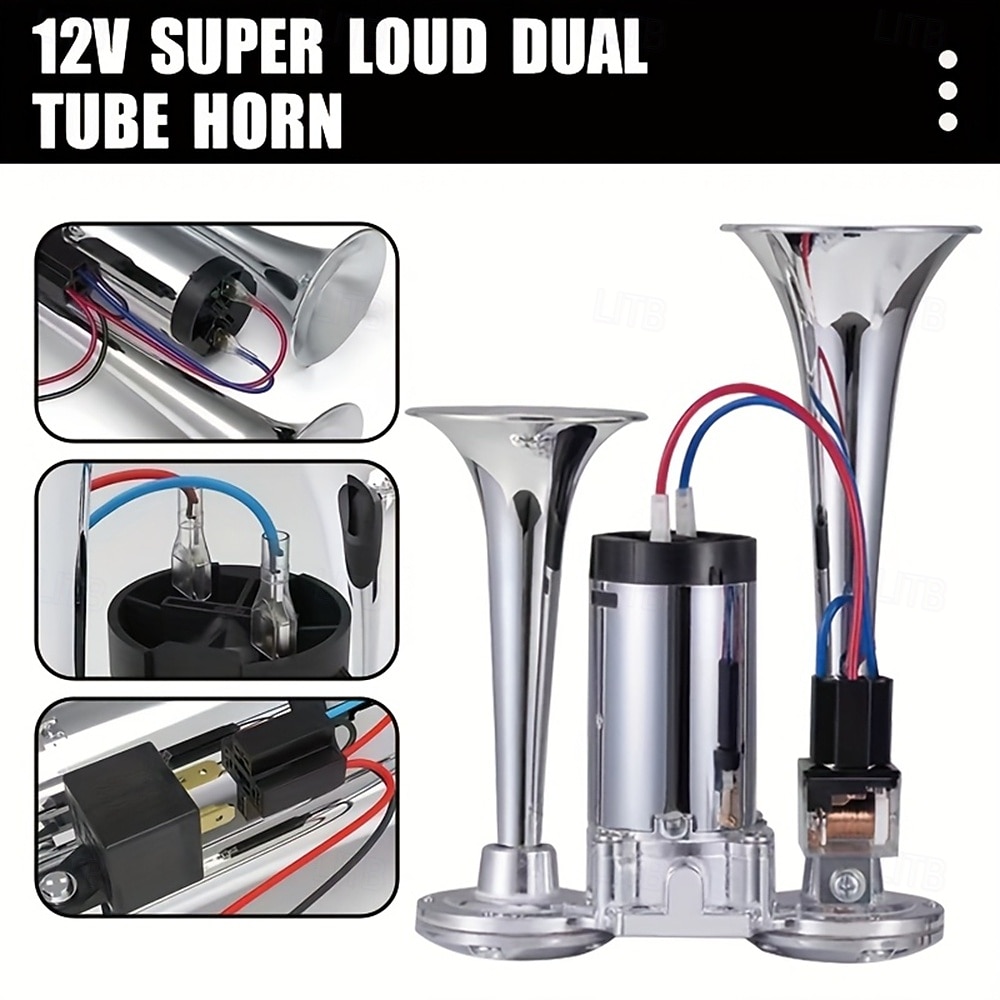 Train Model Whistle Super Loud Dual-tube Horn Air Horn Kit Dual-tube Horn with Air Compressor Suitable for Any 12V Vehicle Super Loud Car Horn Kit. Suitable for RVs SUVs Motorcycles Off-road Ve 2026 - $57.99 –P5