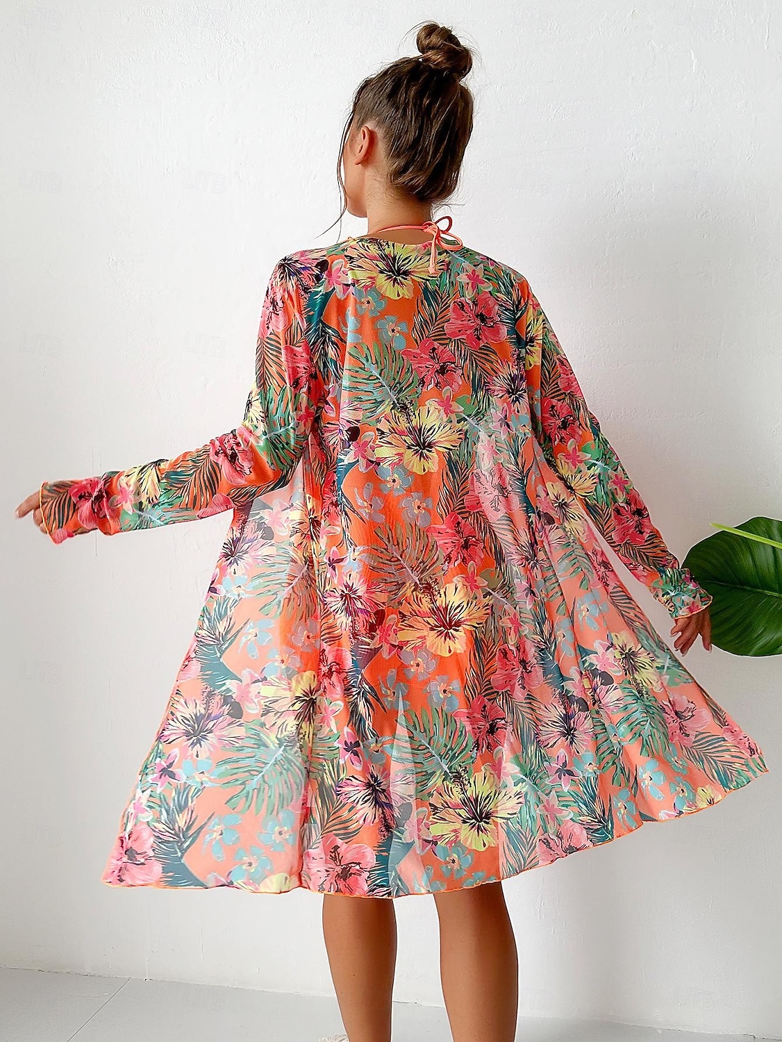 Damen Bikini 3-teilig Badeanzug Palm Shorts Bauchkontrolle Hohe Taille Slim Rückenfrei Urlaub Strandbekleidung Blumen Halterhals Ärmellose Bademode 2026 - $33.99 –P2