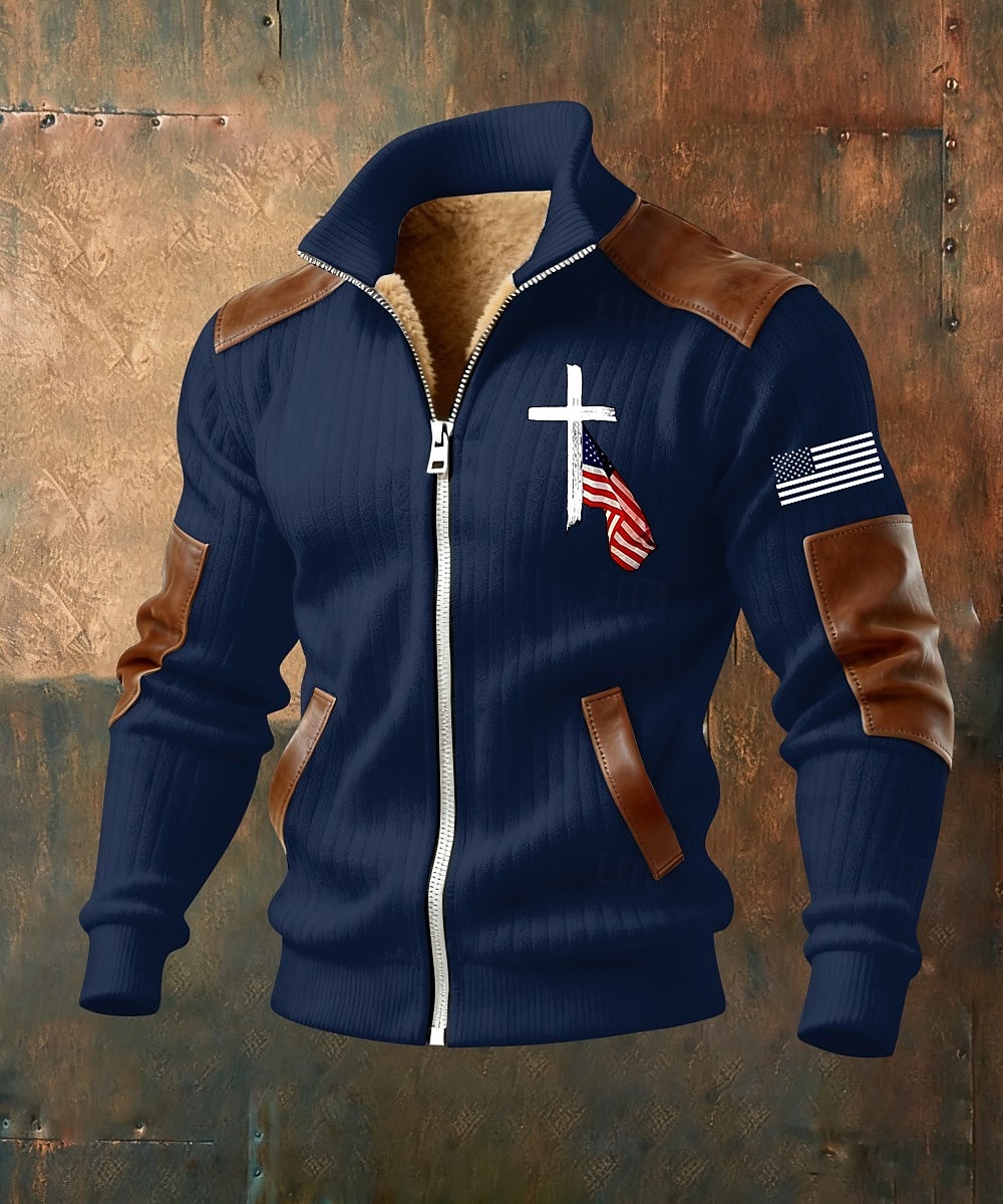 Férfi Teljes cipzáros kapucnis Gyapjú kabát Gyapjú pulóver Fekete Fehér Katonai zöld Sötétkék Barna Álló gallér Križ Amerikai zászló Zseb Műbőr kiegészítők Sport & Szabadtéri Hétköznapi Napi 2026 - $75.99 –P4