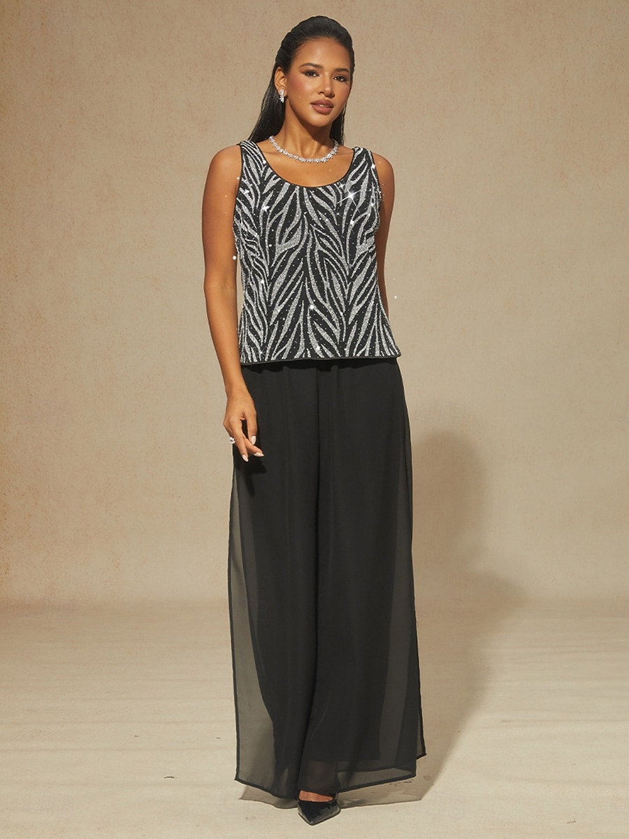 Damen Elegante Oberteile Twinset Pailletten Strass Tiermotiv Leopard Elegant Party Damen Dreiviertelarm Mandarinkragen Normale Oberteile Abendgesellschaft Party-Abendmode Party-Outfits Silber 2026 - $109.99 –P12