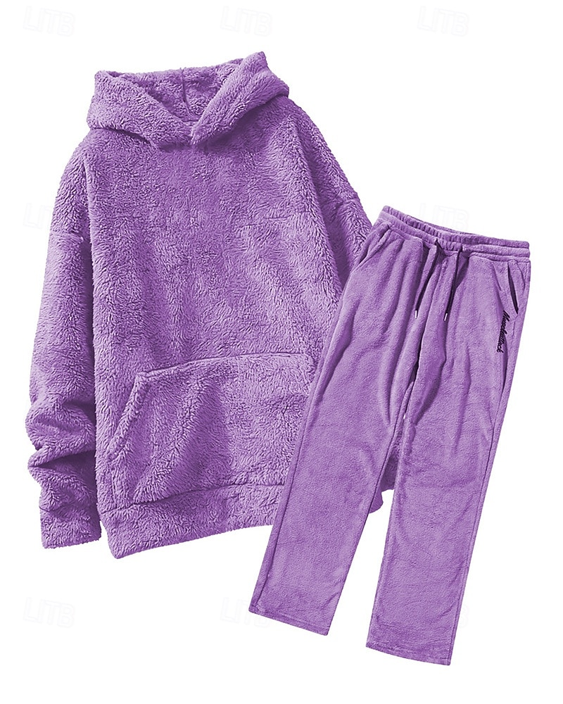 Zweiteiliger Fleece-Trainingsanzug für Herren – schwerer Hoodie und Jogginghose, einfarbige Sport-Streetwear mit Taschen 2026 - $54.99 –P4