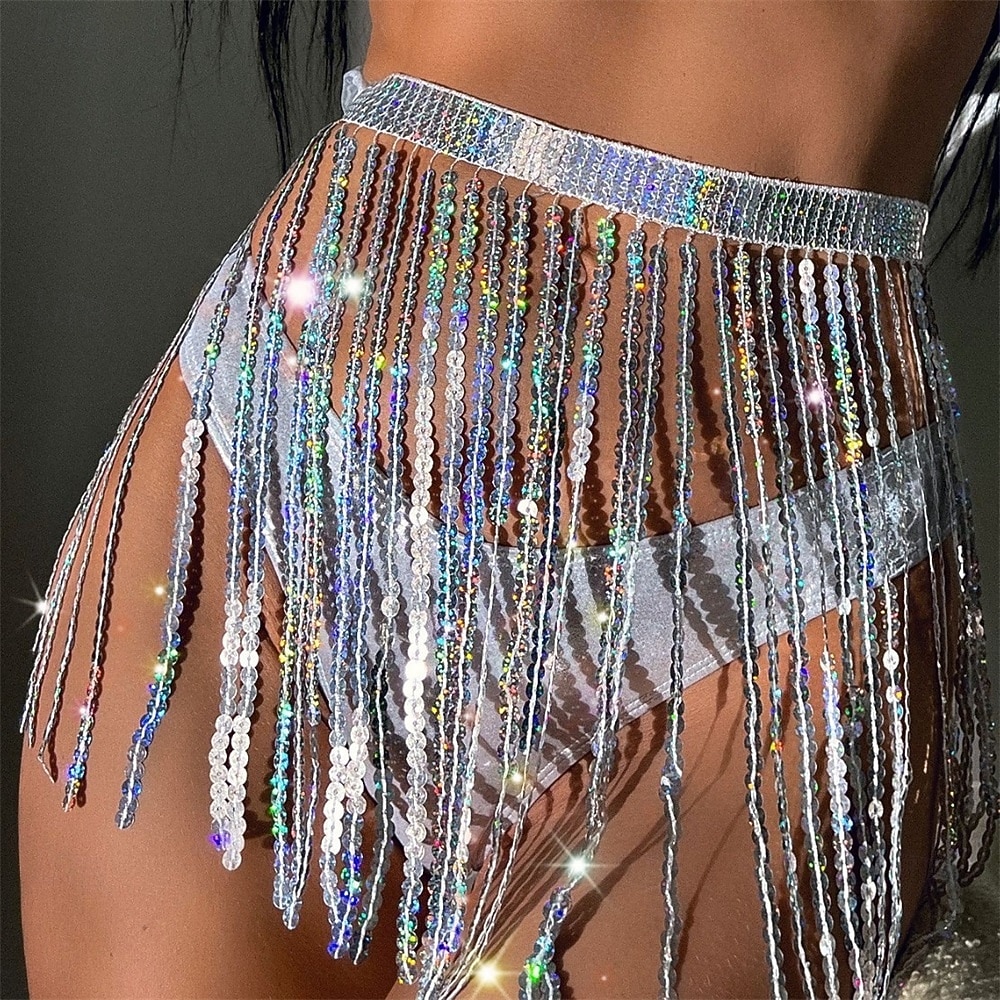 Samba Dancewear Outfit strălucitor din paiete argintii pentru femei - Set cu top halter bralette și fusta pentru petreceri rave - Costum de performanță 2026 - $34.99 –P4