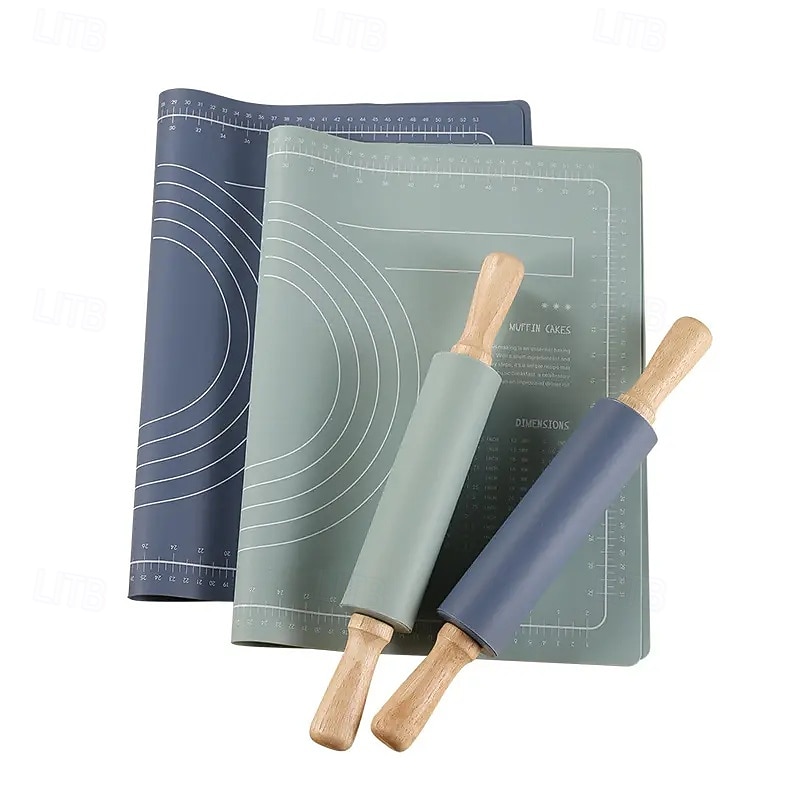 Food Grade Silicone Kneading Mat Non-Stick Dough Pad Pizza Baking Sheet Thicken Dough Pastry Pad Wooden Handle Rolling Pin 60X40 2025 - $41.99 –P7