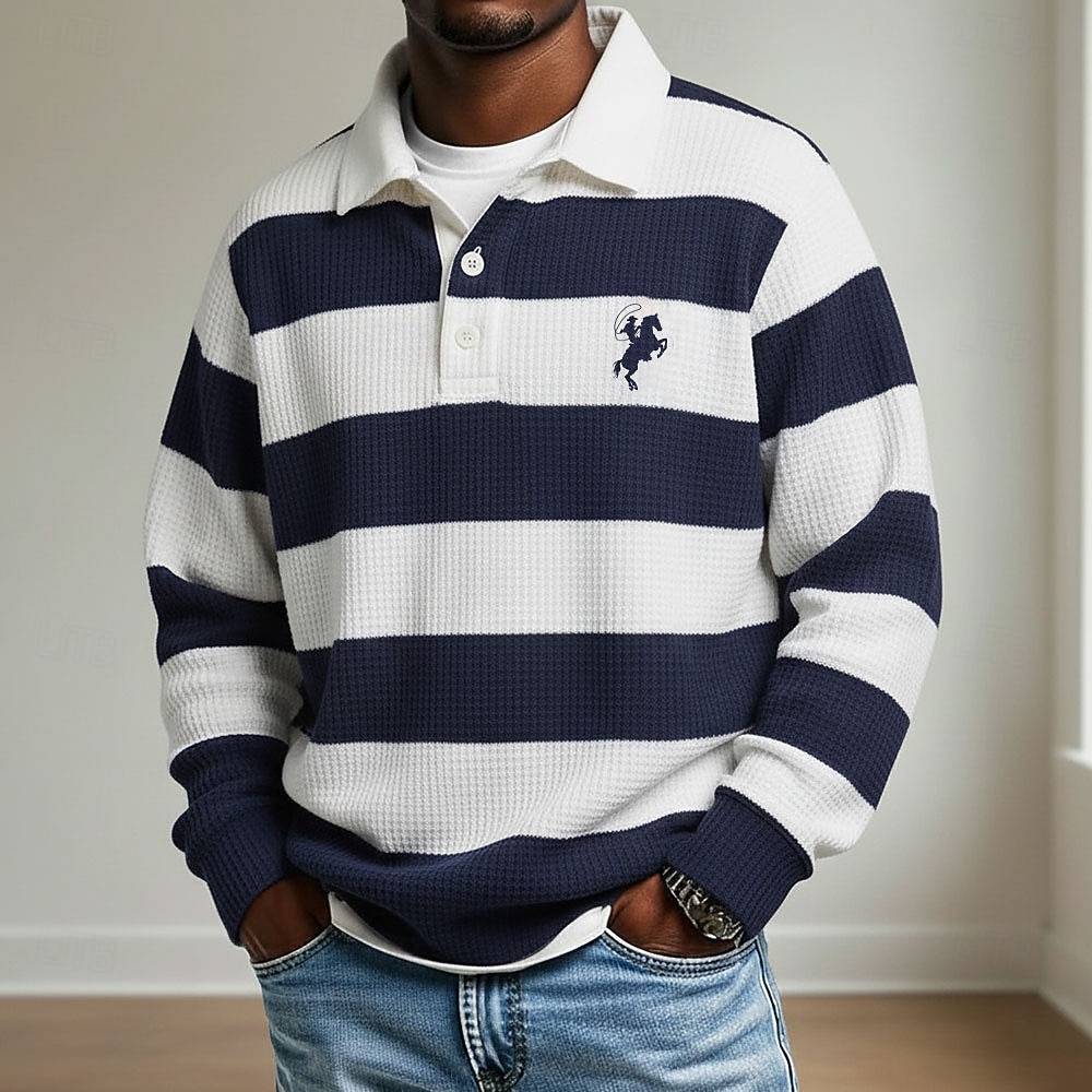 Homens Tiras Horizontais Pólo Pólo Rúgbi Camisas Polo de Rugby Manga Longa Camisas polo Lapela Roupa de Esporte Casual Escola Roupa Esportiva Roupa Diária Impressão 3D Primavera Outono Inverno Azul de 2026 por $28.99 –P1