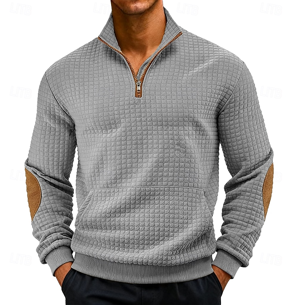 Herren Zip Up Sweatshirt Waffel-Sweatshirt Pullover Schwarz Weiß Marineblau Khaki Dunkelgray Halber Reißverschluss Einfach Reißverschluss Tasche Arbeit Sport & Outdoor Lässig ohne Druck Aktiv Vintage 2026 - $28.99 –P11