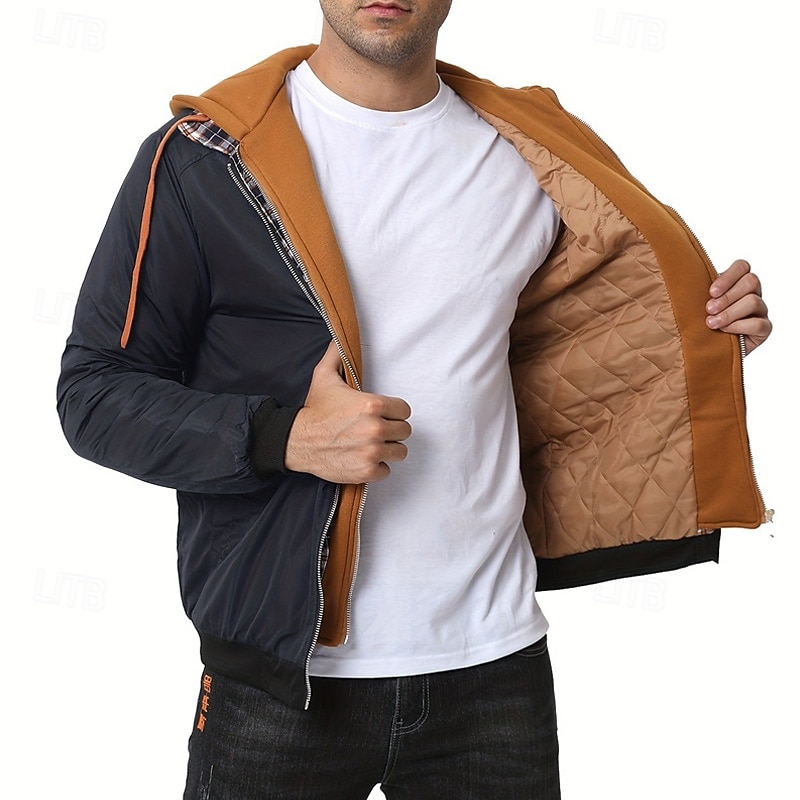 Men's Winter Jacket Casual Jacket Hoodied Jacket Outdoor Casual Pocket Quilted Winter Fall & Winter Color Block Streetwear Daily Hooded Regular Black Burgundy Navy Blue Khaki Army Green Jacket 2026 - $53.99 –P19