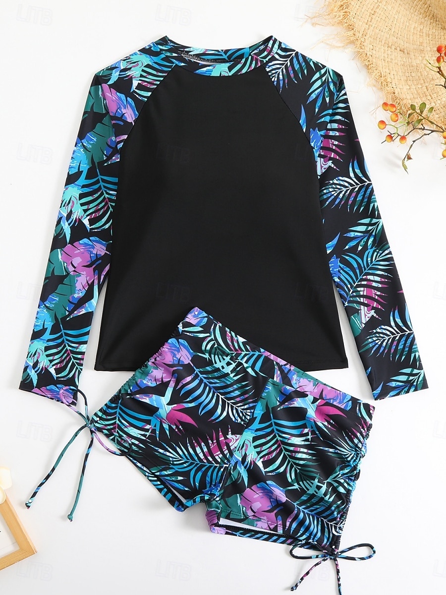 Costume da bagno da donna tankini a 2 pezzi con pantaloni corti arricciati controlla pancia vita alta schiena scoperta abbigliamento da spiaggia per le vacanze costumi da bagno senza maniche a collo del 2026 a $29.99 –P7