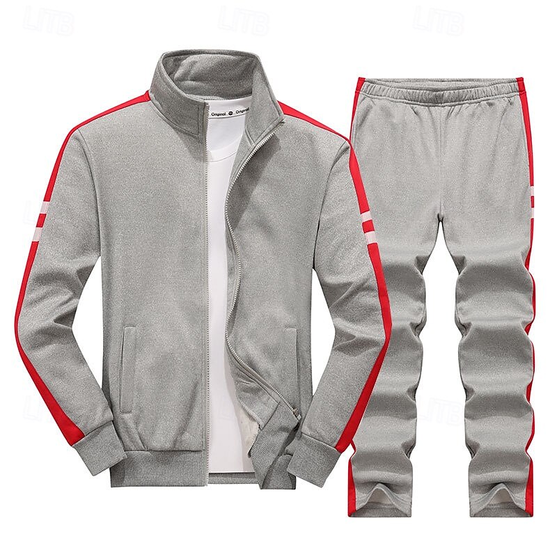 Voor heren Sweatshirt Trainingspak Kledingset Opstaand Buiten Dagelijks Sport Trekkoord Rits omhoog Zak Kleurenblok blauw Zwart Grijs Polyester Sportkleding Modieus Streetwear Lente 2026 - $35.99 –P1