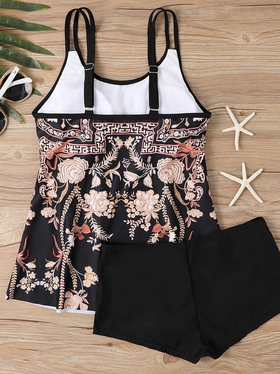 بدلة سباحة نسائية تانكيني قطعتين شورتات تحكم في البطن عالية الخصر نحيف بدون ظهر ملابس شاطئ إجازة مزينة بأنماط بيزلي برقبة على شكل حرف U بدون أكمام 2026 - $33.99 –P7