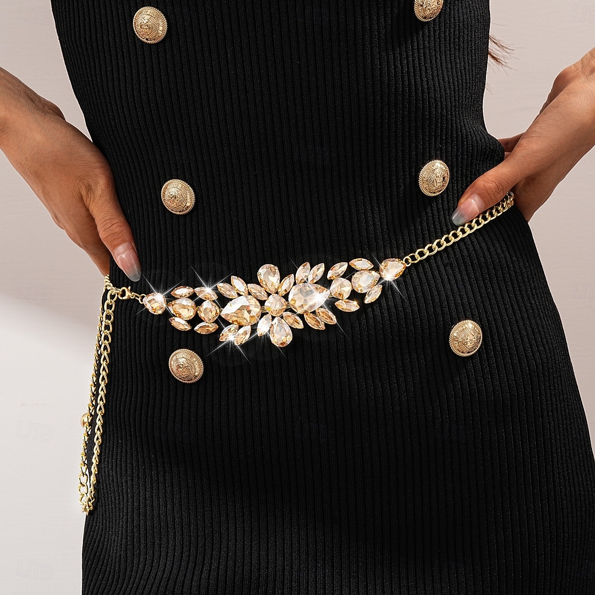 Cadena de cintura con cristales de estrás para mujer: un accesorio dorado brillante para fiestas elegantes de Año Nuevo y bailes. &eventos de baile formales 2026 - $11.99 –P7