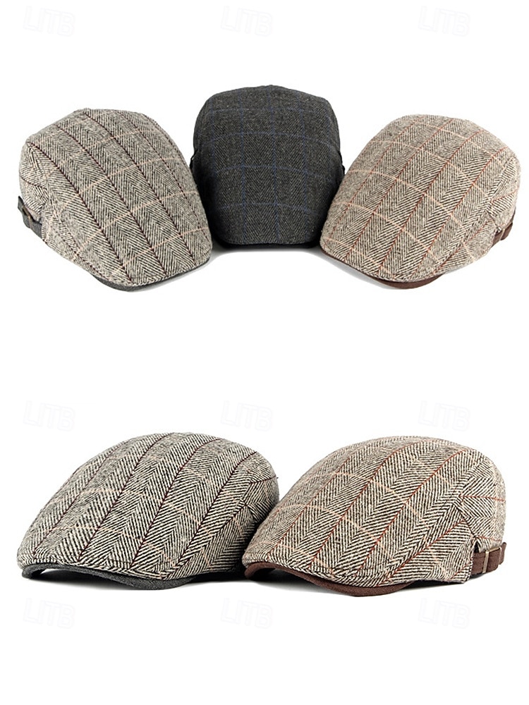 כובע שטוח וינטג' לגברים מפוליאסטר, עיצוב משובץ, זמין במגוון צבעים, כובע קז'ואל ואופנתי לסתיו ולחורף 2026 - $11.99 –P3