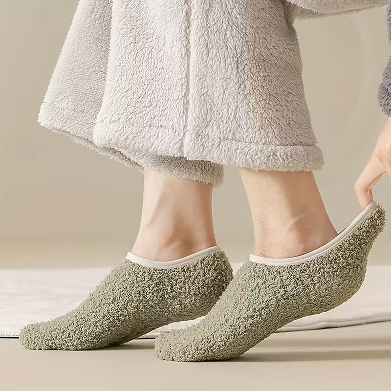 Confezione da 4 paia di calzini termici invernali da uomo - pile corallo antiscivolo ispessito con polsino elastico a coste, morbide pantofole da casa in tinta unita, comode e resistenti, calde e del 2026 a $22.99 –P5