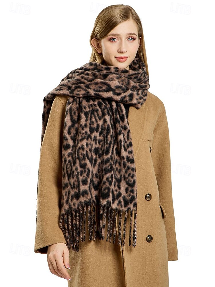 Dámská šála s leopardím vzorem – měkká a pohodlná polyesterová tkanina, dostupná v několika barvách, ideální pro běžné nošení i v zimě. 2026 - $14.99 –P3