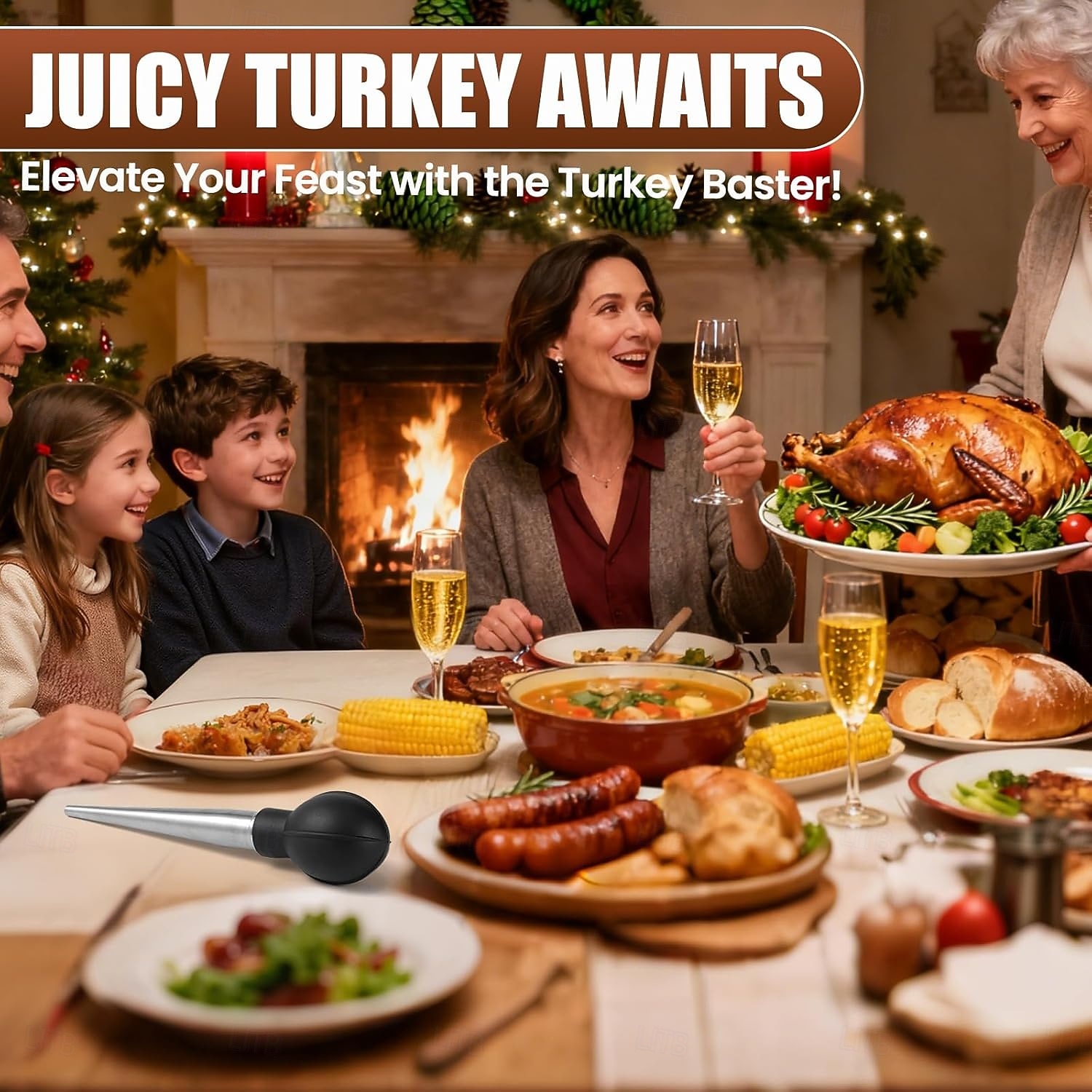 מחבת הודו מנירוסטה לבישול &מזרק מטבח - מזרק נוזלים חמים - מזרק בשר ומזון - גודל גדול עם 2 מחטים &2 מברשות ניקוי - כלי חיוני לחג ההודיה 2026 - $15.99 –P5