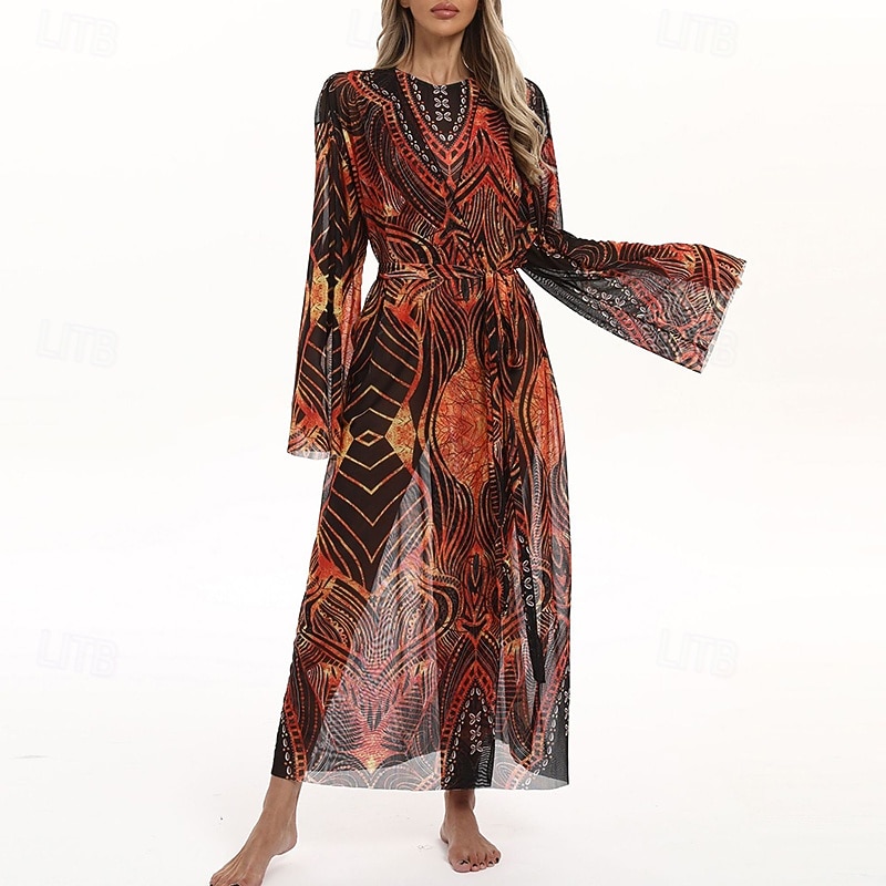 Dámské Plážové zahalovací šaty Dlouhé splývavé kimono kardigany Grafika Cikánský Krátká noha Šifón Ochrana proti UV záření Prodyšné Dlouhý rukáv Plavky Surfování Plážové prázdniny Léto 2026 - $31.99 –P1