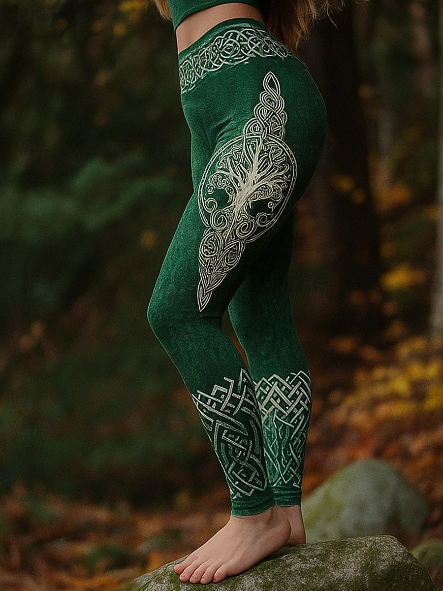 Damen Leggings Urlaub Vintage Ethno-Stil Volle Länge Hohe Taille Grafik Abstrakt 3D-Druck Schnelltrocknend Atmungsaktivität Weich Dehnbar Täglich Outdoor Urlaub Schwarz Grün Grau Frühling Herbst 2026 - $21.99 –P3