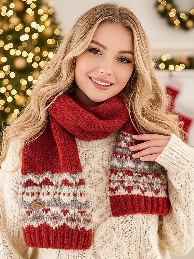 Weihnachtsstrickschal für Damen – kuschelig, weich, Fair-Isle-Muster, verschiedene Farben, perfekt für die Feiertage und als Wintergeschenk 2026 - $18.99 –P1