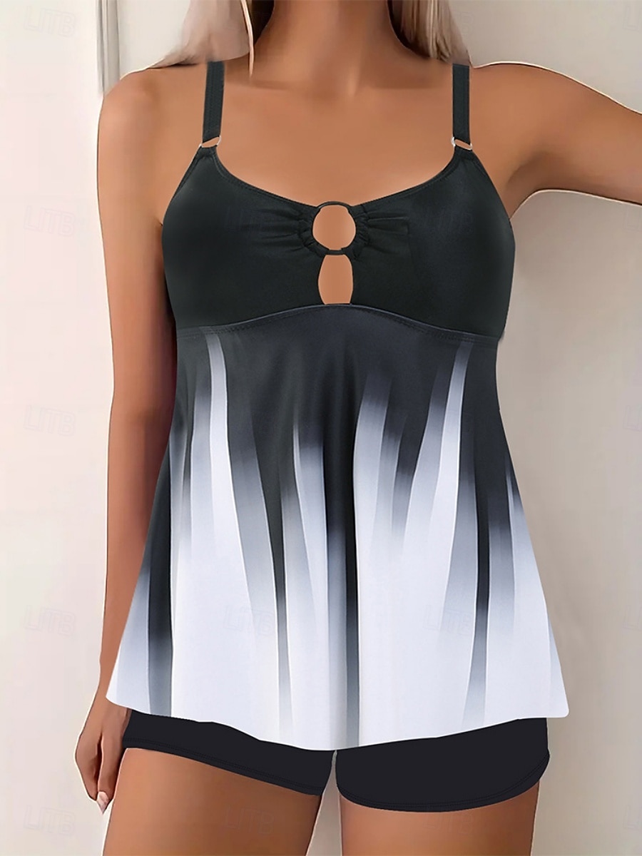 2026年 ウィメンズ タンキニ 2ピース 水着 ショーツ お腹引き締め ハイウエスト スリム バックレス バケーション ビーチウェア グラデーション Uネック ノースリーブ 水着  コレクション – $29.99 –P8