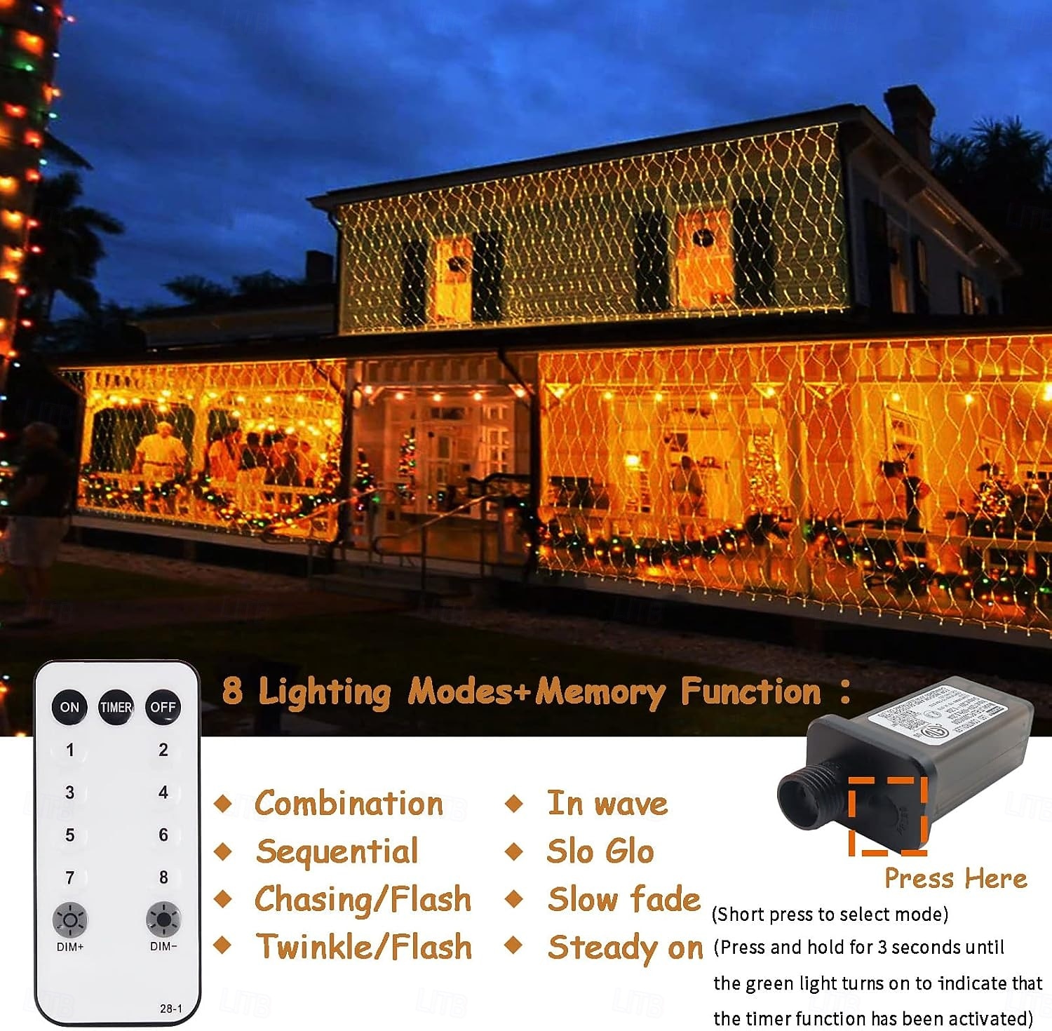 Christmas Net Lights Connectable Waterproof String Light 8 Function Timer Remote Control Wedding Festival Party Atmosphere Decorative Lights Low Voltage Safe Plug in 2025 - $20.99 –P1