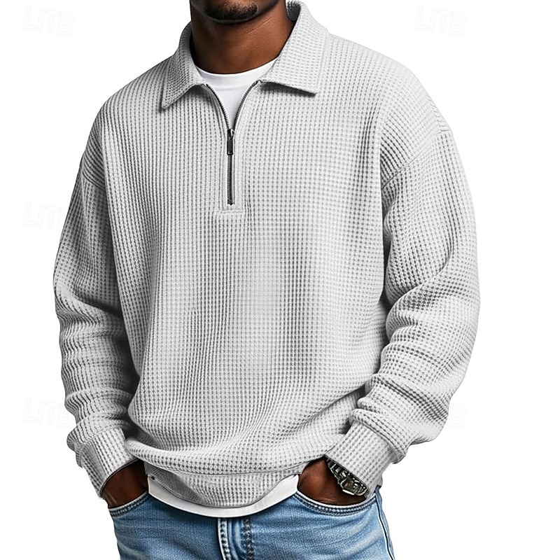 Per uomo Magliette Polo a Nido d'Ape Testurizzato All'aperto Casual Zip a un quarto Manica Lunga Moda Moderno Tinta unica Testurizzato Lavorato a maglia Primavera & Autunno Tutte le stagioni del 2026 a $24.99 –P6