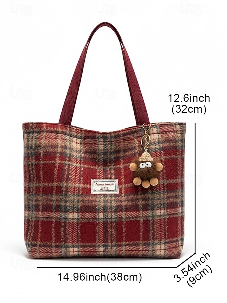 Женские рождественские клетчатые сумки-шопперы – большие и маленькие размеры, полиэстеровая ткань с помпонами, праздничный стиль для предпраздничного шопинга и подарков 2026 - $11.99 –P11