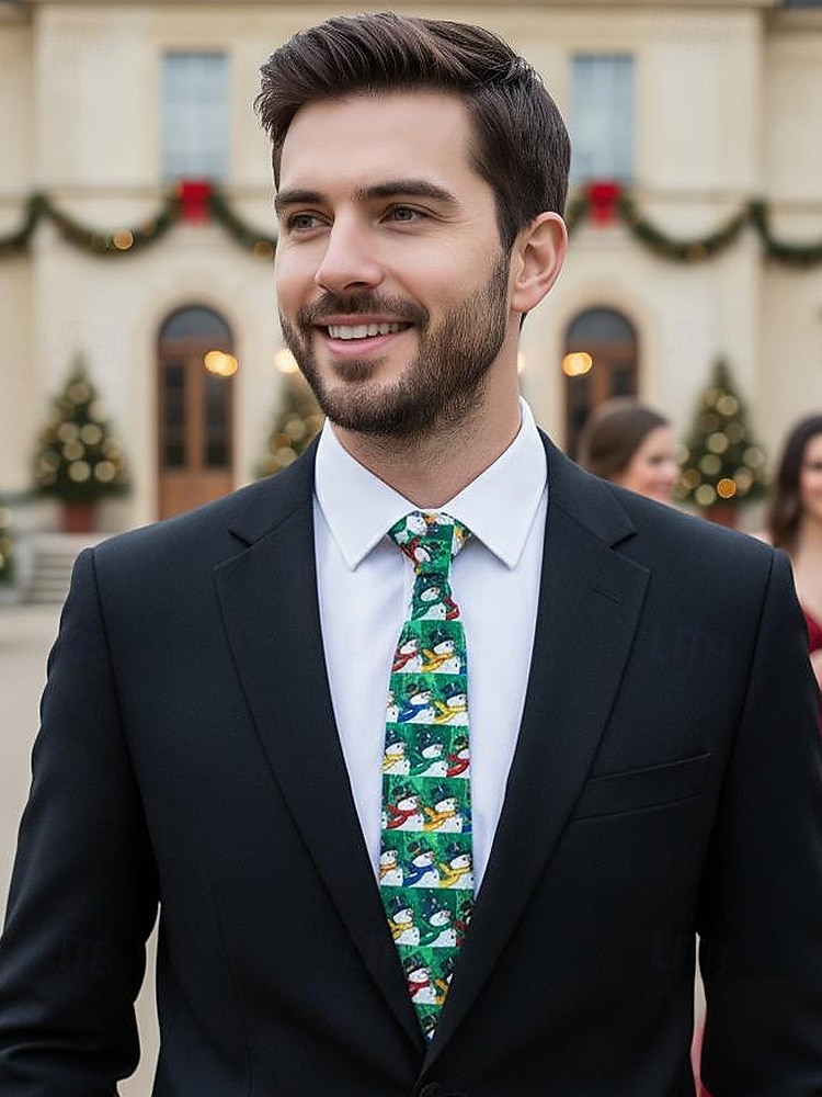 Weihnachtskrawatte für Herren aus Polyester mit Weihnachtsmann-, Schneemann- und weihnachtlichen Motiven – festliche, verstellbare Fliege für Weihnachtsfeiern und festliche Anlässe 2026 - $11.99 –P2