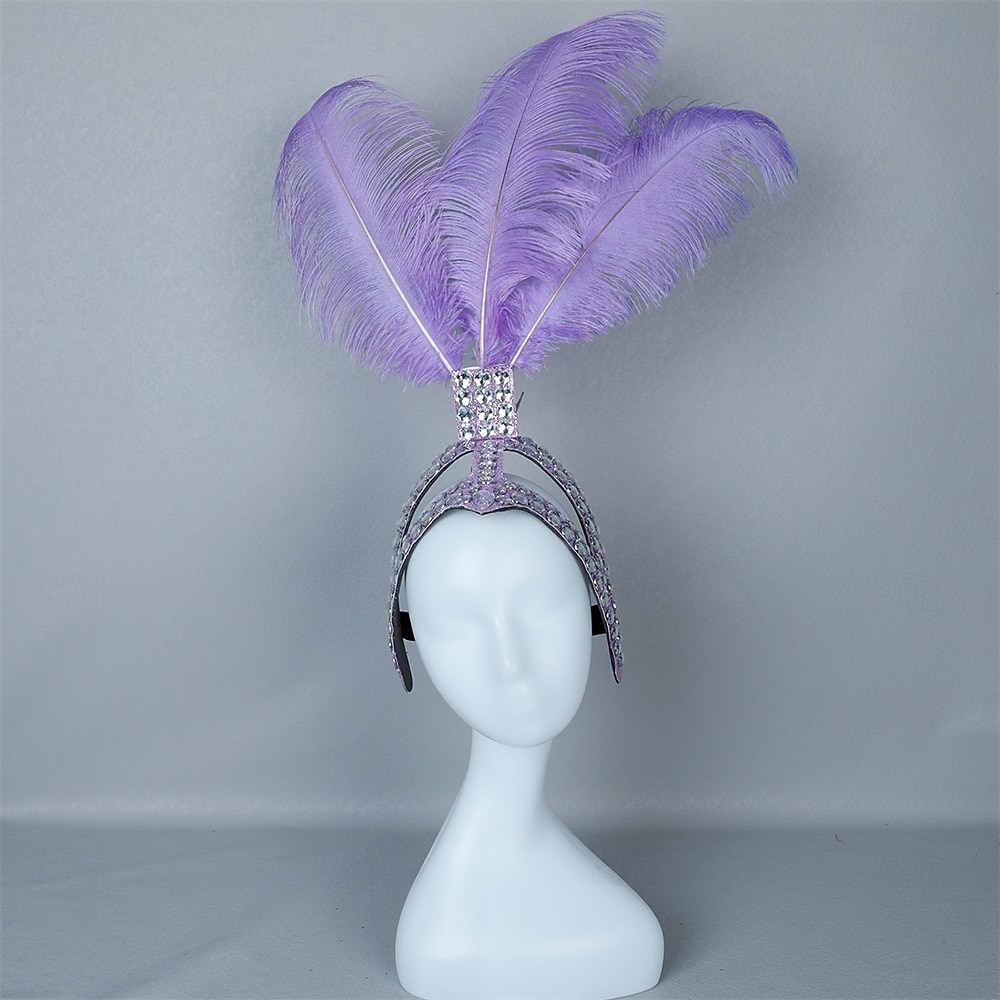 Carnaval 2026 Accesorios Samba del Carnaval de Río Diadema de Showgirl de Plumas de Avestruz Blanca - Diadema de Cristales y Piedras - Accesorio de Vestuario Burlesque Gatsby para Festival de Brasil 2026 - $53.99 –P7