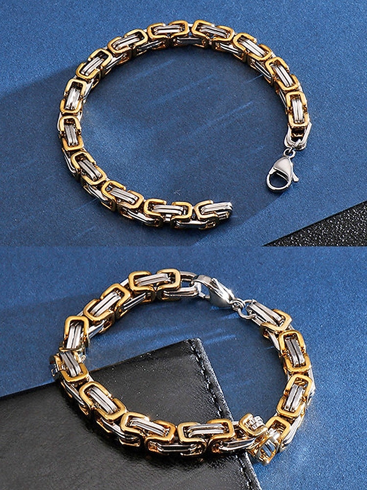 Bracelet pour homme en acier inoxydable à maillons bicolore noir et or, design élégant et résistant pour un usage quotidien et les occasions spéciales. de 2026 ? $11.99 –P6