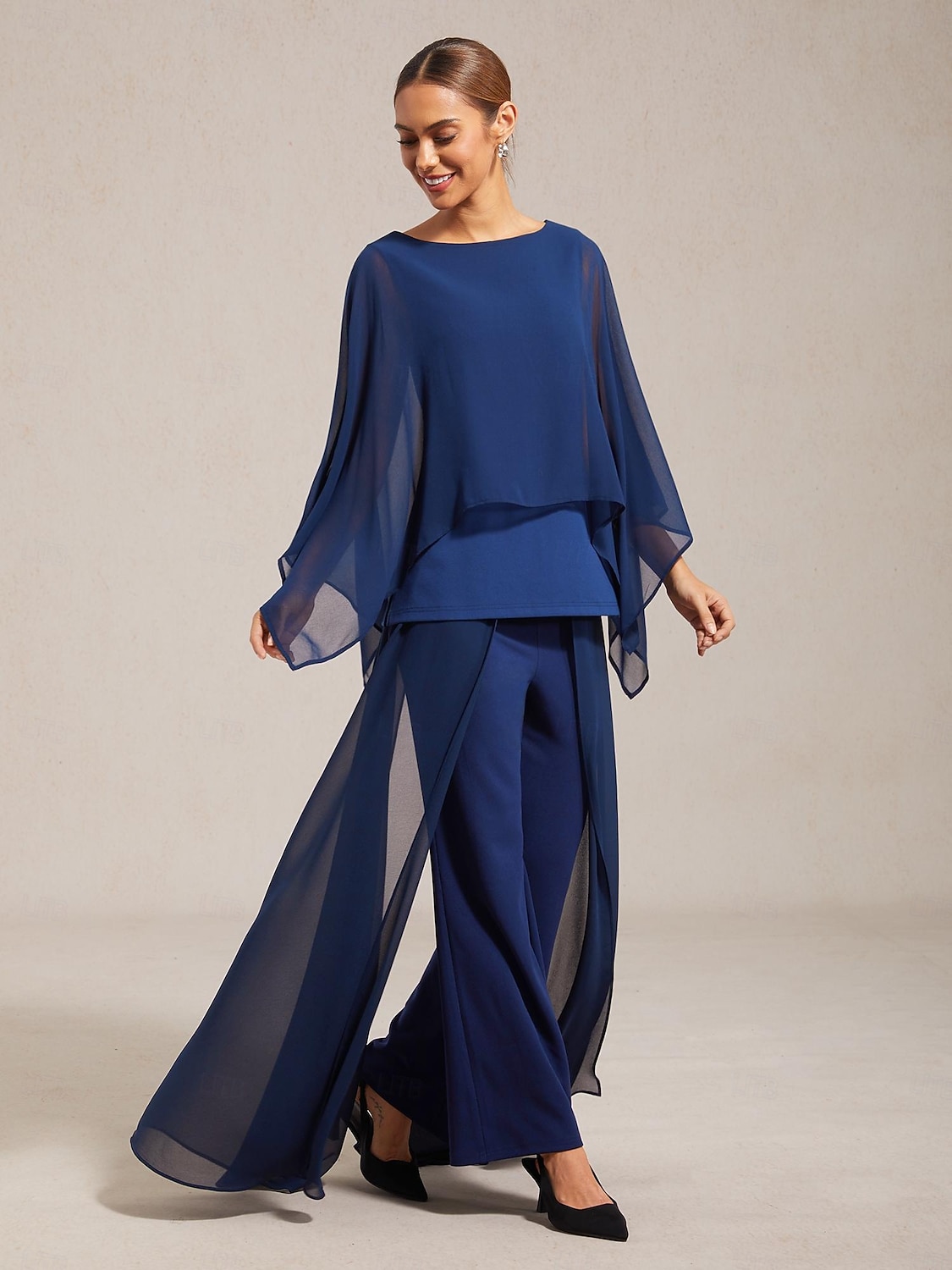 Top da donna in chiffon modal blu royal con scollo rotondo e maniche a mantella, elegante, alla moda, lussuoso, casual, per le vacanze, primavera, estate, autunno del 2026 a $79.99 –P4