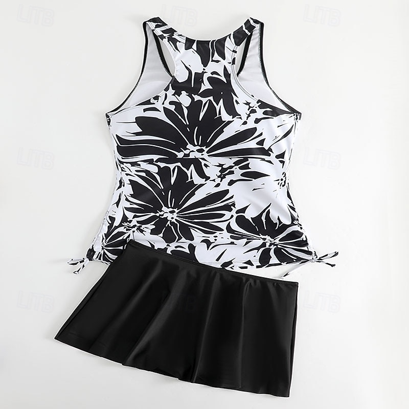 Mujer Bañadores 2 piezas Falda Traje de baño Espalda al Aire Vacaciones Ropa de playa Floral Graphic Escote Redondo Sin Mangas Trajes de baño 2026 - $28.99 –P7