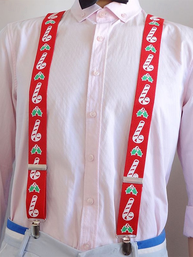 Juleseler til herre – røde med sukkerstang- og kristtorndesign, justerbare for høytidsfester og festlige sammenkomster 2026 - $11.99 –P3