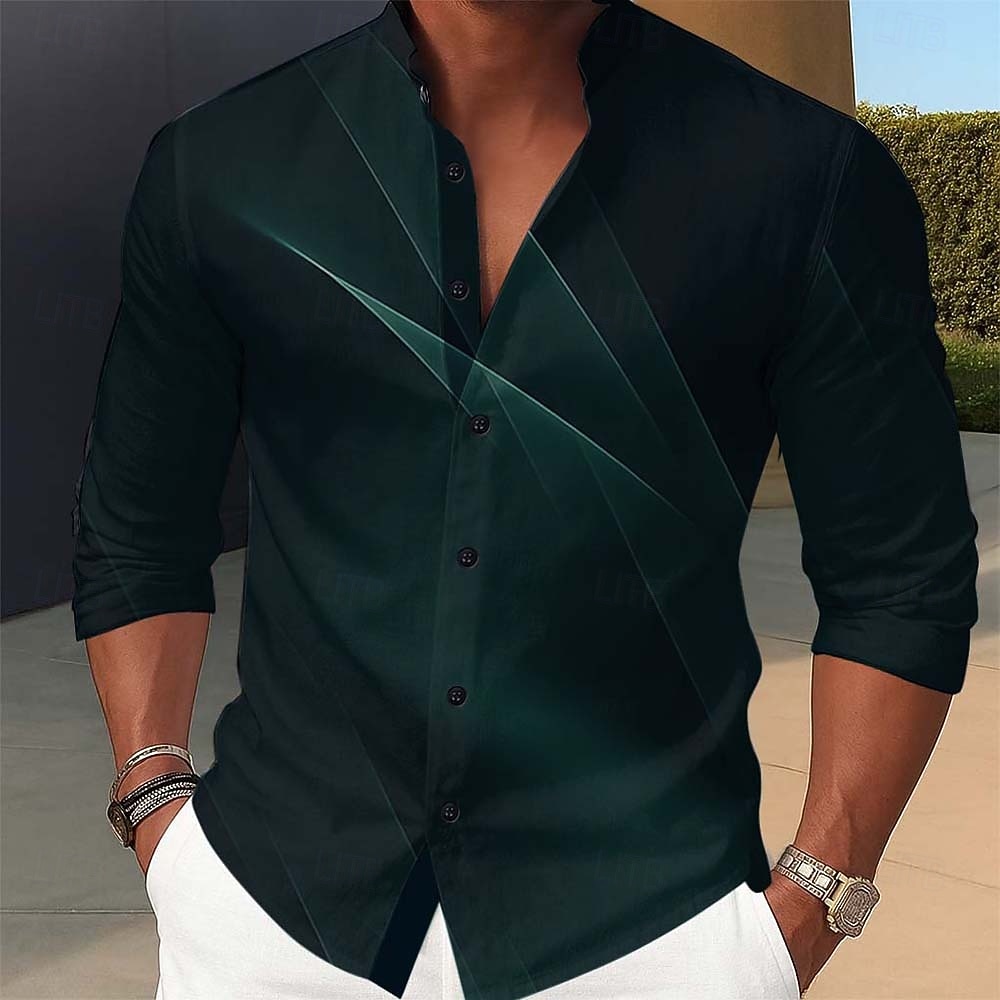 Per uomo Geometrico Sfumatura Linea Camicia Camicia con colletto alla coreana Manica Lunga Moda Casual Abbigliamento Quotidiano Ferie Primavera Autunno Collo alla coreana Colletto alla coreana Stampa del 2026 a $9.49 –P2