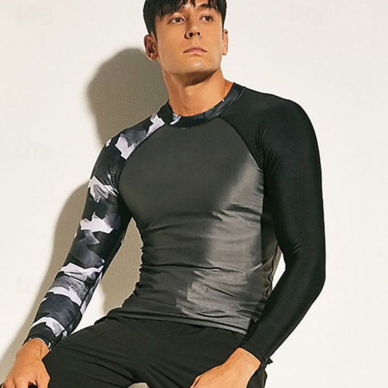 Herre Rash-guard Svømmeskjorte UPF50+ Hurtigtørkende Lettvekt Langermet Ikke-Klø Klær Badedrakt Surfing Strand Vannsport Svømming Lapper Sommer 2025 - $30.99 –P1