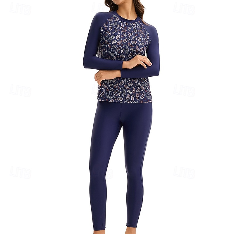 Dame Rash-guard Badedrakt Badetøy Badetøy Mørkeblå UV Beskyttelse Midjekontroll Surfing Kanopadling Snorkling Vår 2026 - $37.99 –P6