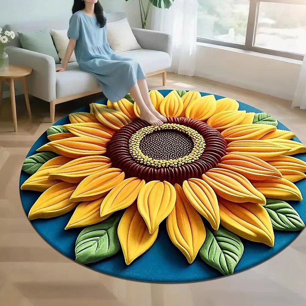 Covor de zonă cu imprimeu plat 2D, seria floarea-soarelui, covor din catifea cristalină pentru sufragerie, canapea, masă de cafea, dormitor, noptieră, dressing, husă decorativă moale pentru podea 2026 - $7.99 –P6
