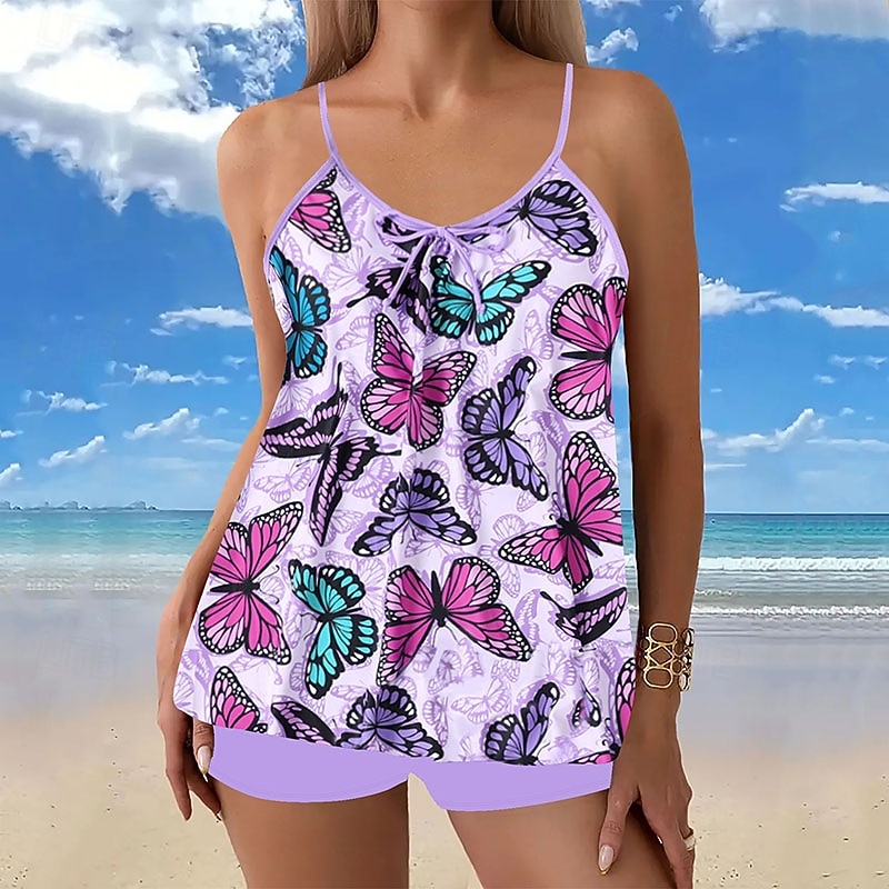 2026年 女性用 スイムウェア 2ピース ショーツ 水着 バックレス 旅行度假风 ビーチウェア フラワー グラフィック Ｕネック ノースリーブ 水着  コレクション – $28.99 –P8